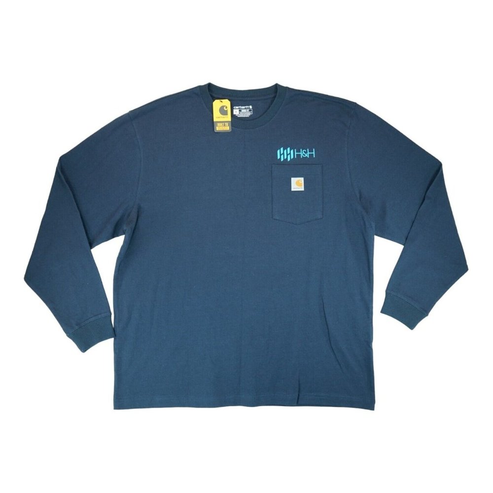 NWT Carhartt Men's Loose Fit Work T-Shirt XL Blue Long Sleeve Pocket